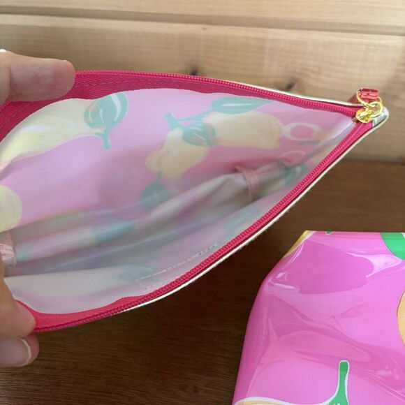 2 Lilly Pulitzer/ Estee Lauder Make Up Bags Pink & Lemons Zip Cosmetic Travel - Picture 7 of 10